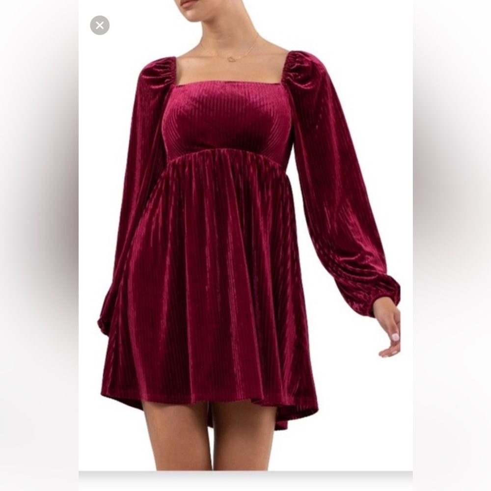 NWOT-August sky, striped velvet, baby doll, long sleeve mini dress